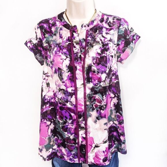 NWT Simply Vera Wang Silky Violet Florals Blouse Sz XS - Picture 4 of 10